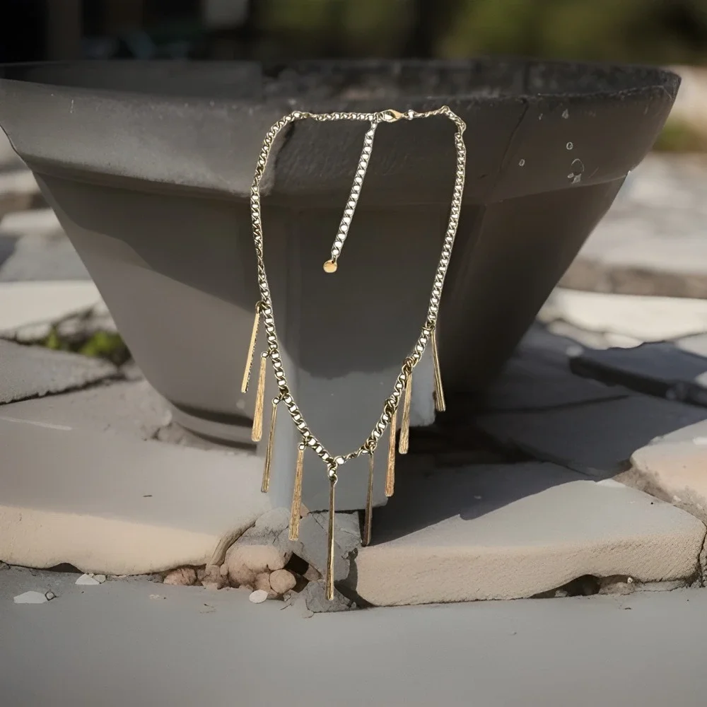 Vintage Modernist Dangle Bib Necklace Gold‎ Tone 19-21